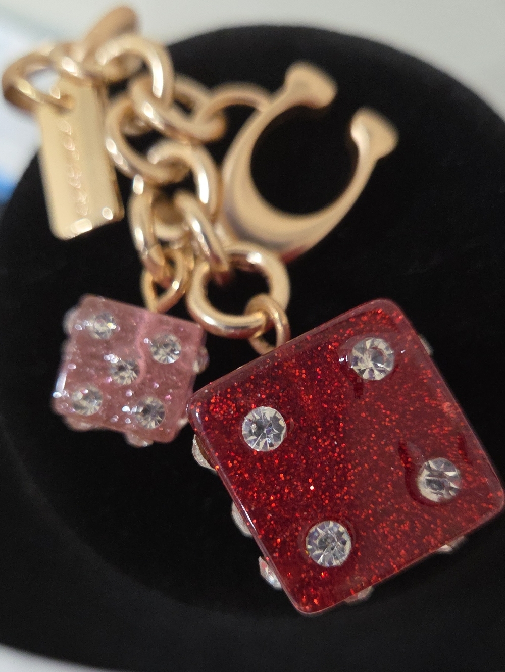 Coach Charm with Red and Pink Glitter Dice And Signature C With Box And Dustbag